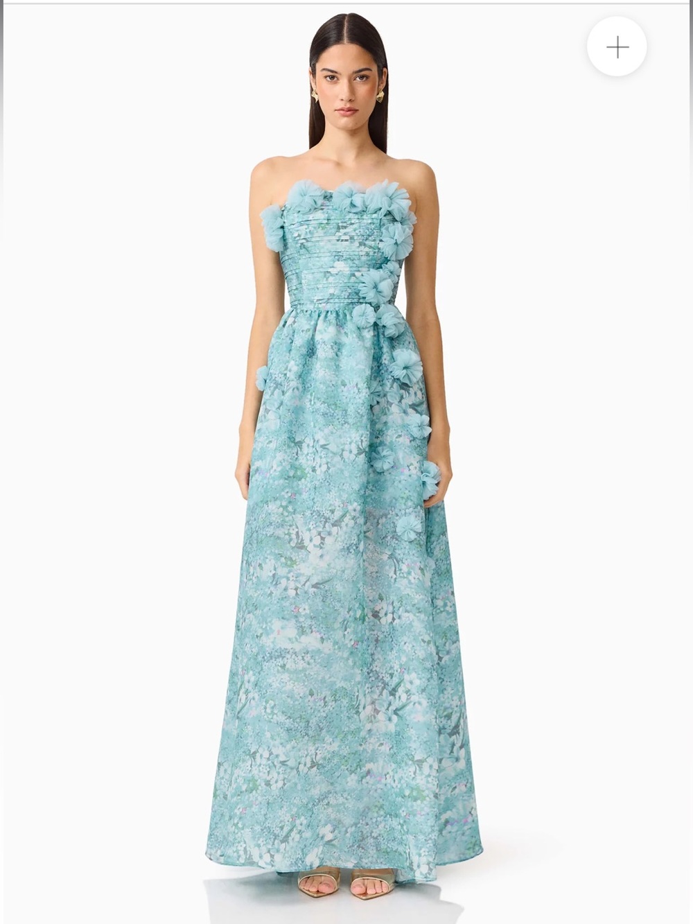 elliatt faye blue 3d floral applique strapless maxi gown dress size medium NEW
